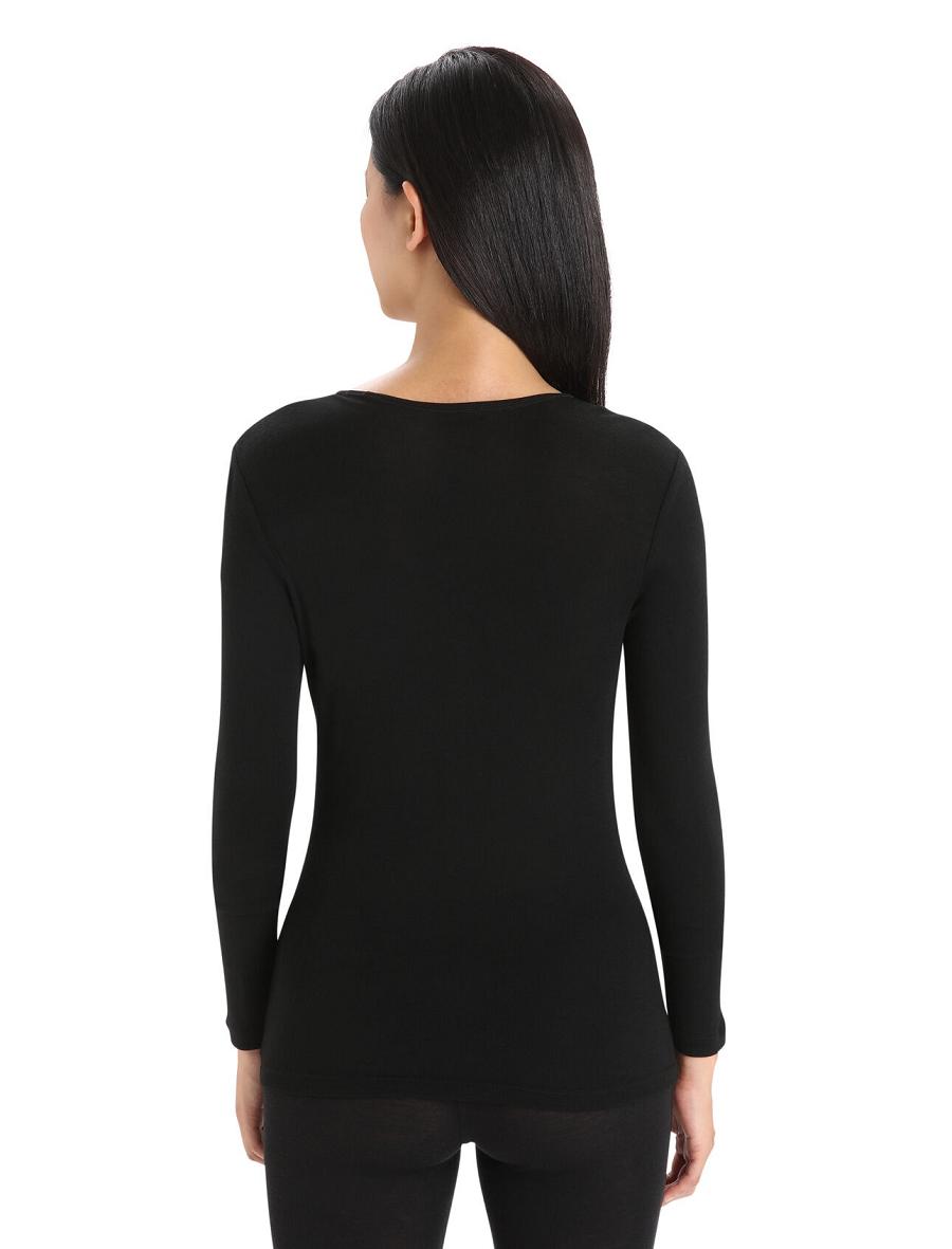 Base Layers Icebreaker Merino 175 Everyday Long Sleeve Crewe Thermal Top Femme Noir | FR 1911PJJQ